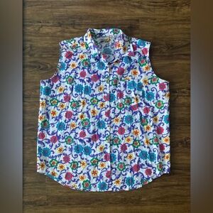Floral Sleeveless Button Down Shirt